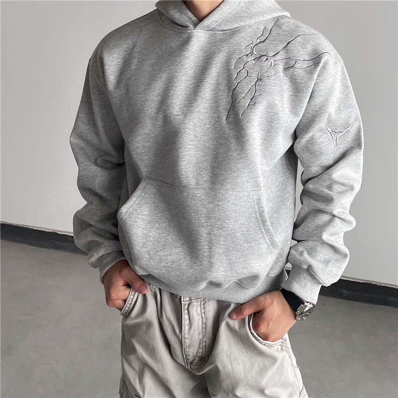 WY816-M-3XL-P39-现货！美式复古闪电刺绣连帽卫衣宽松套头上衣,男装卫衣,星座1811B