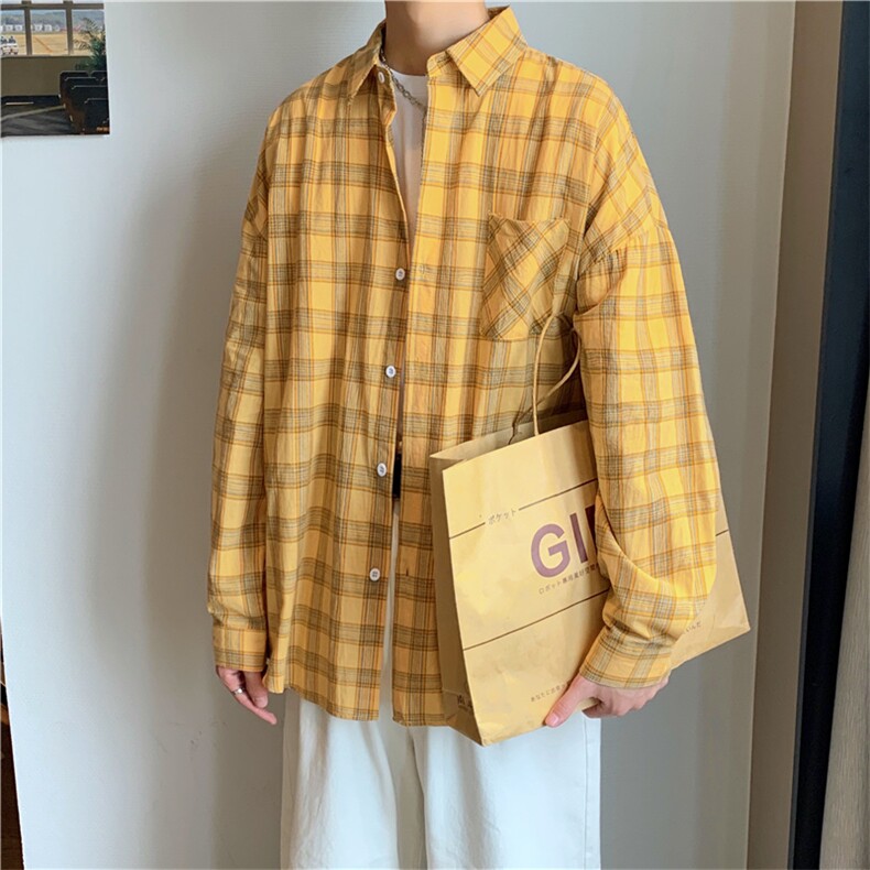 格子衬衫秋季新款潮ins宽松慵懒清新韩版休闲帅气上衣 W1290-P33图片
