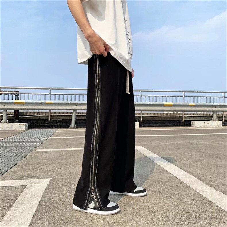 美式街头宽松直筒侧边拼接拉链条中性休闲裤男女拖地裤7065-p45,男装休闲裤,星座1008-1