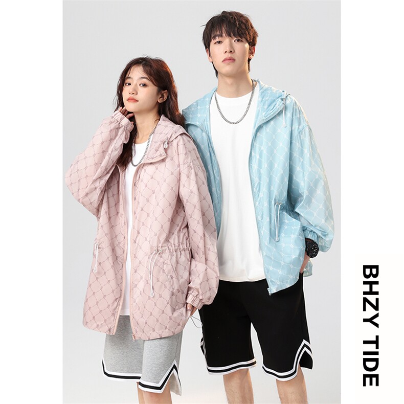 冰丝凉感防晒衣服外套男女宽松连帽夏季轻薄情侣夹克XJ55163-P65,男装夹克,电商A042