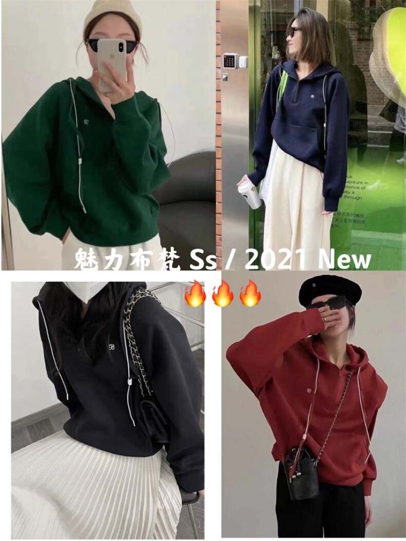 拉链套头空气层卫衣，女装卫衣/绒衫，魅力布梵