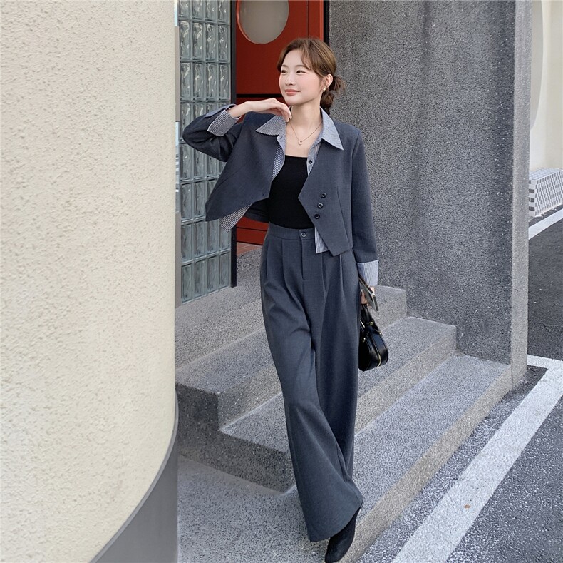 撞色拼接假两件衬衫套装女新款时尚休闲两件套C252-2701P185K298,女装套装/套裙,2C252