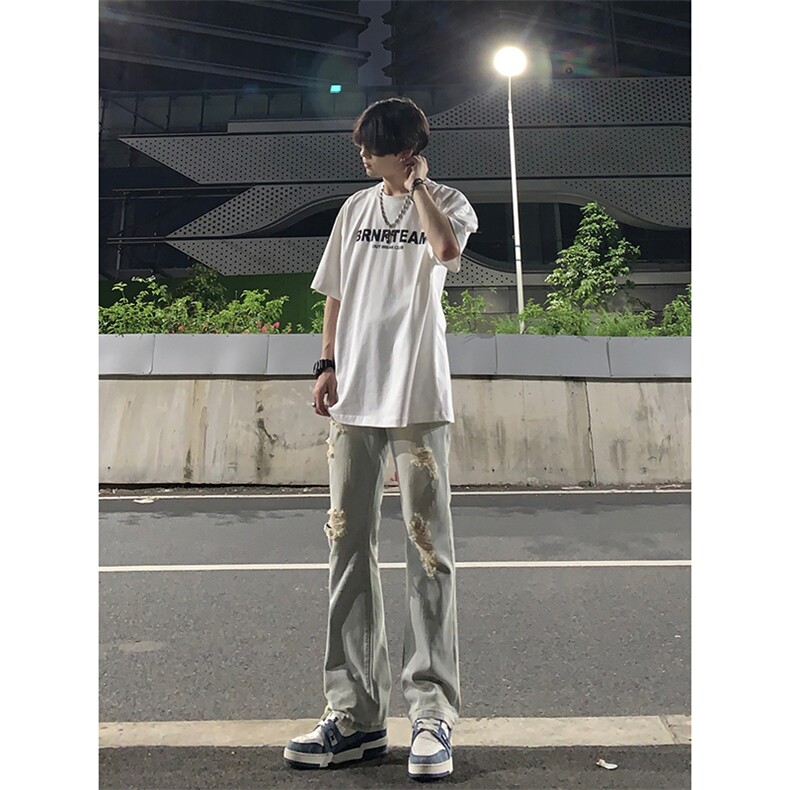 夏季美式高街ins小众破洞牛仔裤货号K755P6578图片