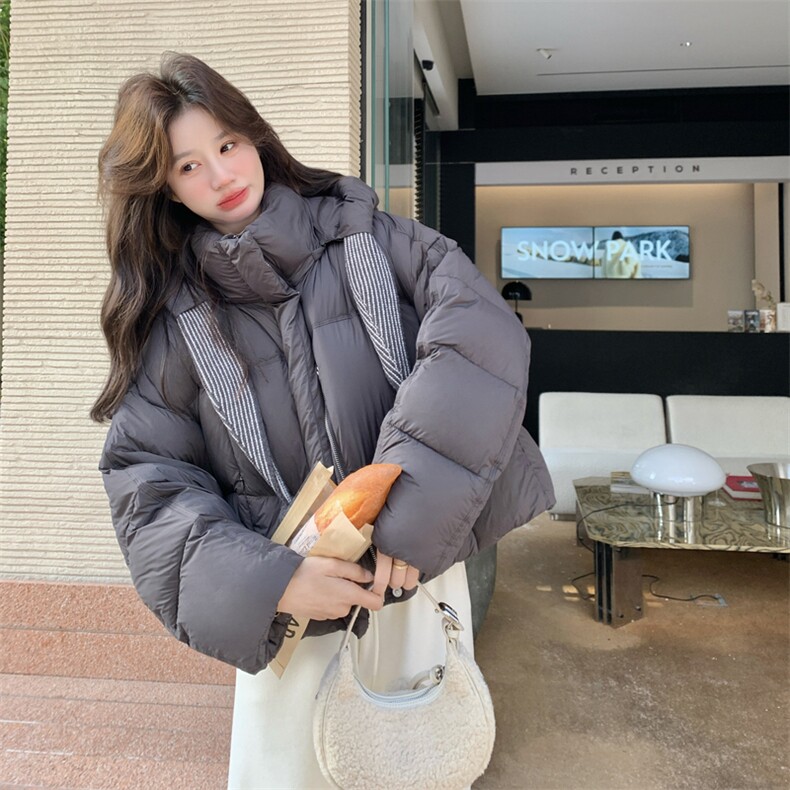 韩版短款面包服女2025冬季新款保暖加厚连帽拉链羽绒服小个子外套,女装羽绒服,2C196