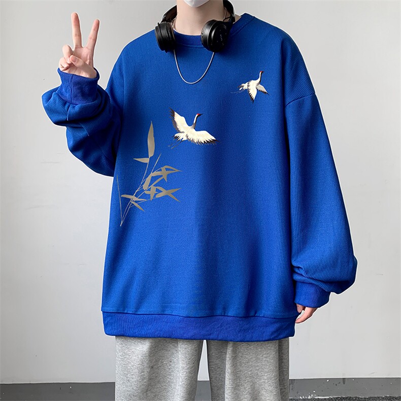 5XL华夫格卫衣男大码胖子圆领长袖t恤HW76394-P30加绒款-P40,男装卫衣,电商A040