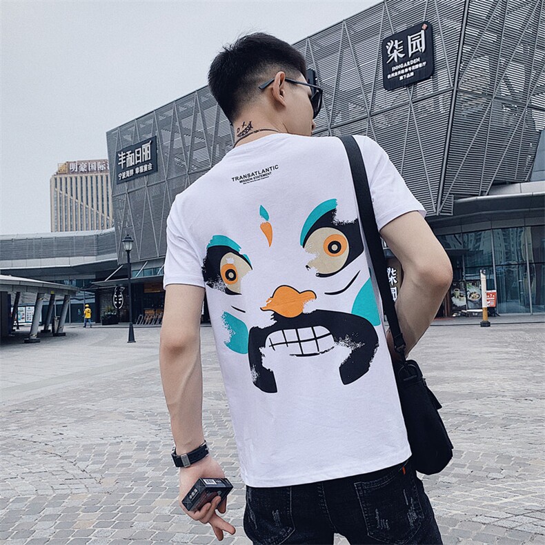 春夏社会风精神小伙网红国潮脸谱爆款印花短袖T恤LT3059-P25，男装T恤，星座308A