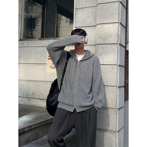 JY285-P55 美式复古休闲慵懒风V领针织衫男纯色外套图片