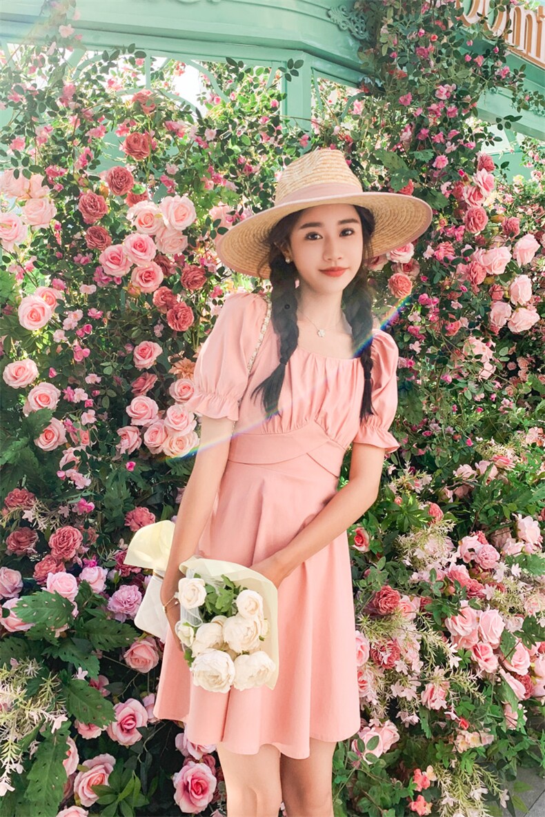 2026夏新法式气质收腰显瘦A字裙连衣裙女泡泡袖182-8390P95K148,女装连衣裙,帛香坊