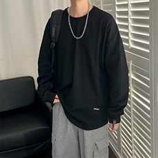 立秋长袖纯棉T恤设计感开叉宽松休闲打底上衣A351-AT2527-P55，男装T恤，电商A351