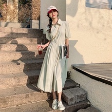 短袖衬衫连衣裙女夏新款韩版通勤简约百搭纯色长款裙子p115-k168，女装连衣裙，辉之琳