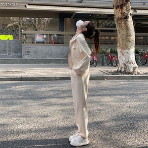 现货主推2022春秋时尚运动休闲炸街减龄套装纯色立领两件套图片