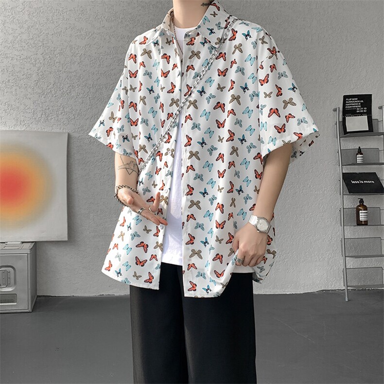 8XL-M花衬衫男短袖夏季薄款冰丝半袖宽松大码休闲外套DC28008P38,男装T恤,电商B312