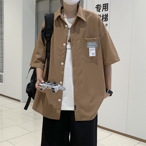 华夫格衬衫短袖男夏季日系潮流贴标休闲宽松衬衣半袖CS0111-P38图片