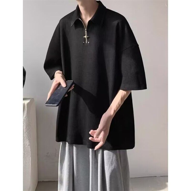华夫格POLO衫男夏季宽松休闲上衣美式潮牌半短袖t恤L30366-p29,男装T恤,星座1008