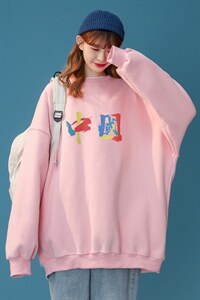 春装衔接新款 中性设计感小众印花宽松圆领套头卫衣W150 P30控48图片