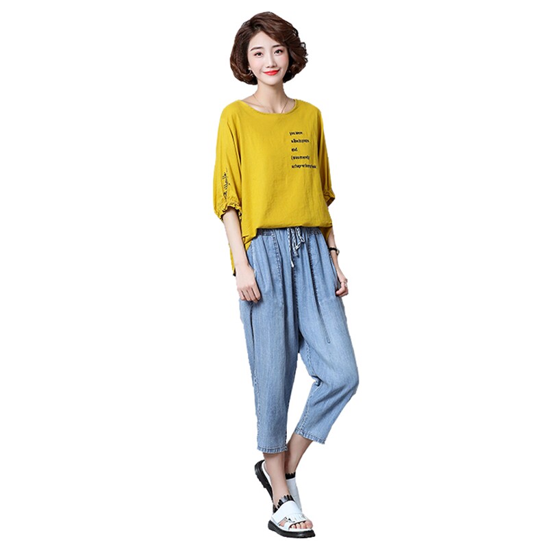 圆领纯色气质百搭优雅七分裤宽松套装/套裙2021年夏季,女装套装/套裙,独衣靓