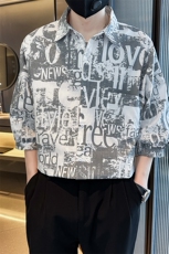 2025春季新款衬衫男士七分袖印花衬衫潮牌宽松上衣901C16P58，男装衬衫，星座901