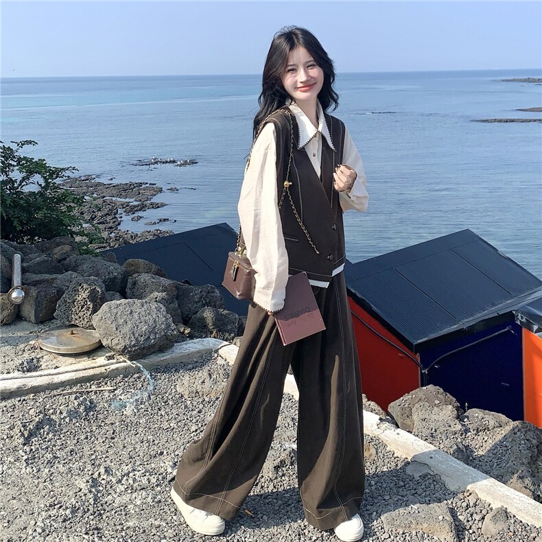 设计感马甲+衬衣+休闲裤天丝材质三件套,女装套装/套裙,浙宝186