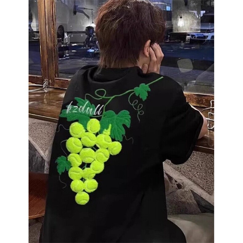 葡萄刺绣毛巾绣短袖t恤男夏季宽松潮牌上衣T8074,男装T恤,星座1116A（原606A-3）