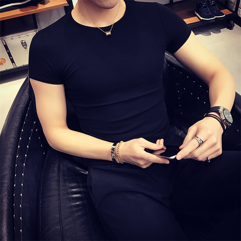 2024夏季纯色修身圆领短袖T恤男硬汉运动紧身体恤9112-特p25，男装T恤，电商D303