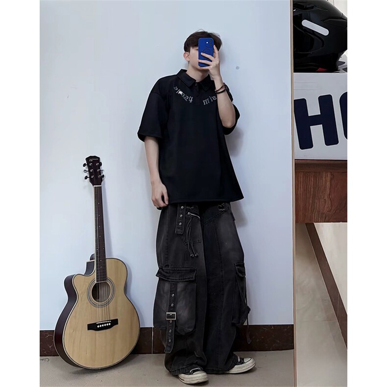 抖音得物供货现货网眼透气翻领T恤美式宽松潮牌短袖POLO衫APL16,男装T恤,电商A443