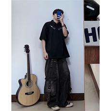 抖音得物供货现货网眼透气翻领T恤美式宽松潮牌短袖POLO衫APL16，男装T恤，电商A443