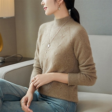 秋冬季35%羊绒简约休闲百搭时尚七针半高羊绒衫，女装羊绒衫，云暖羊山羊绒