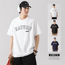 2024夏季新款美式户外撞色字母刺绣宽松圆领短袖T恤T2311-P38，男装T恤，星座914-3