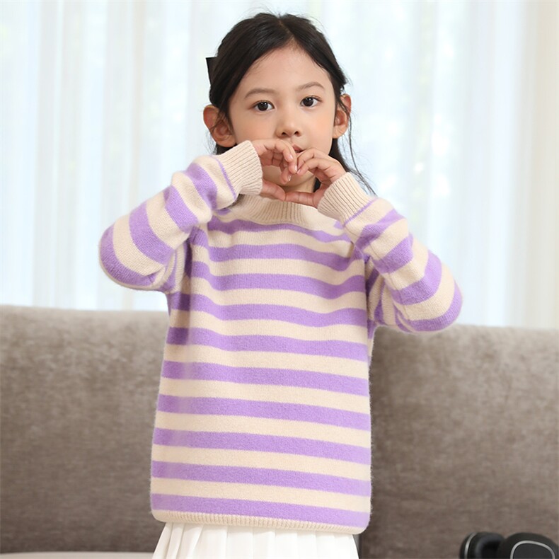 时尚儿童秋冬新款条纹圆领羊毛衫长袖保暖舒适毛衣，童装儿童羊毛衫，冰晶童装