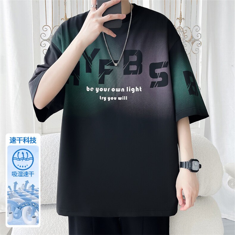 2025夏季新款旋律风车大码冰丝印花短袖T恤M-5XHT25530-特P25,男装T恤,电商A022