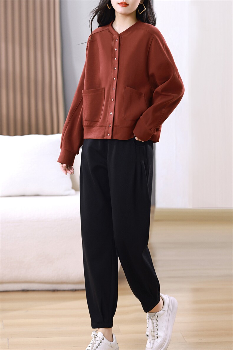 新款春秋时尚两件套装女休闲宽松棒球服开衫哈伦裤中老年妈妈装潮,女装套装/套裙,璐依舞