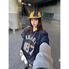 夏季大网眼球衣美式街头复古印花球服短袖t恤男女夏季TA85-P37，男装T恤，星座208-5