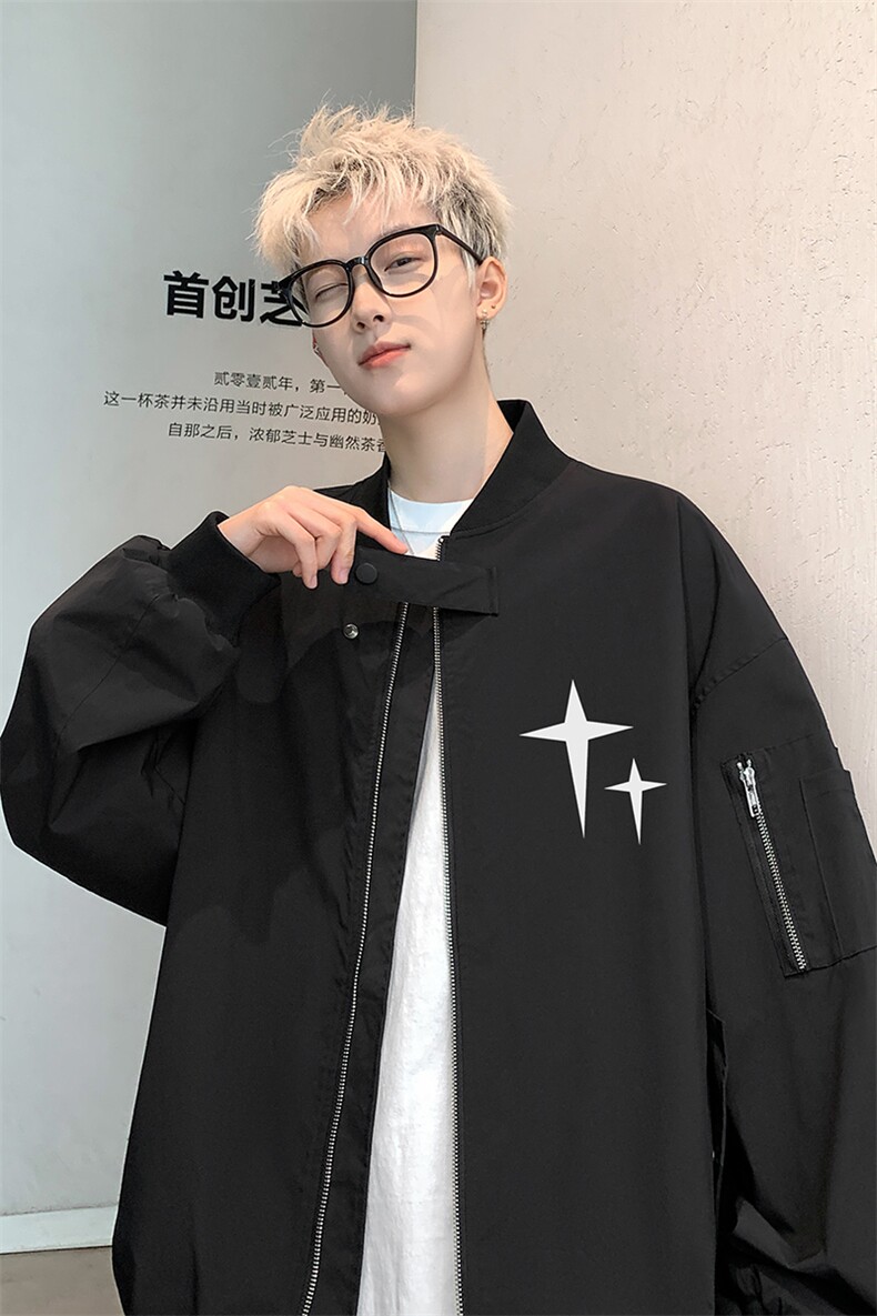 港风24新款春季时尚棒球服四角星印花情侣夹克外套F370P65控88,男装夹克,电商A247