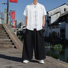 风玲珑麻冰丝铜扣立领短袖唐装夏季新中式纯色衬衣30504，男装T恤，星座305A（原312A-1）