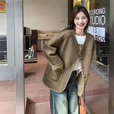 新款主推麂皮绒复合毛圈呢外套8902-P155-K238，女装短外套，2C129