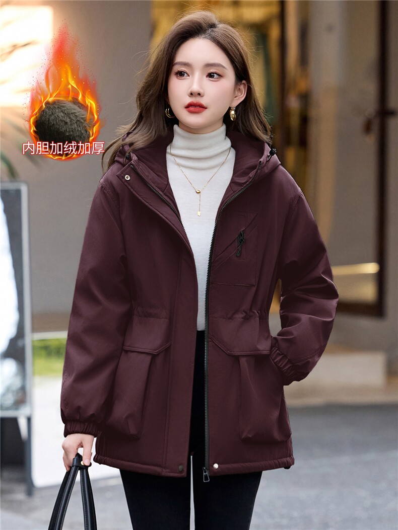 现货2025年冬季连帽加绒加厚女派克服冲锋衣,女装派克服,木橙西子