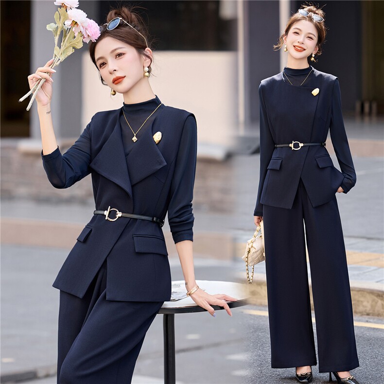 轻熟风气质西装马甲套装女2026春季新款通勤干练显瘦阔腿裤三件套，女装套装/套裙，美沁