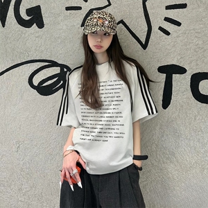 抖音得物高品质二开240克宽松纯棉美式潮牌三条杠织带短袖T恤图片