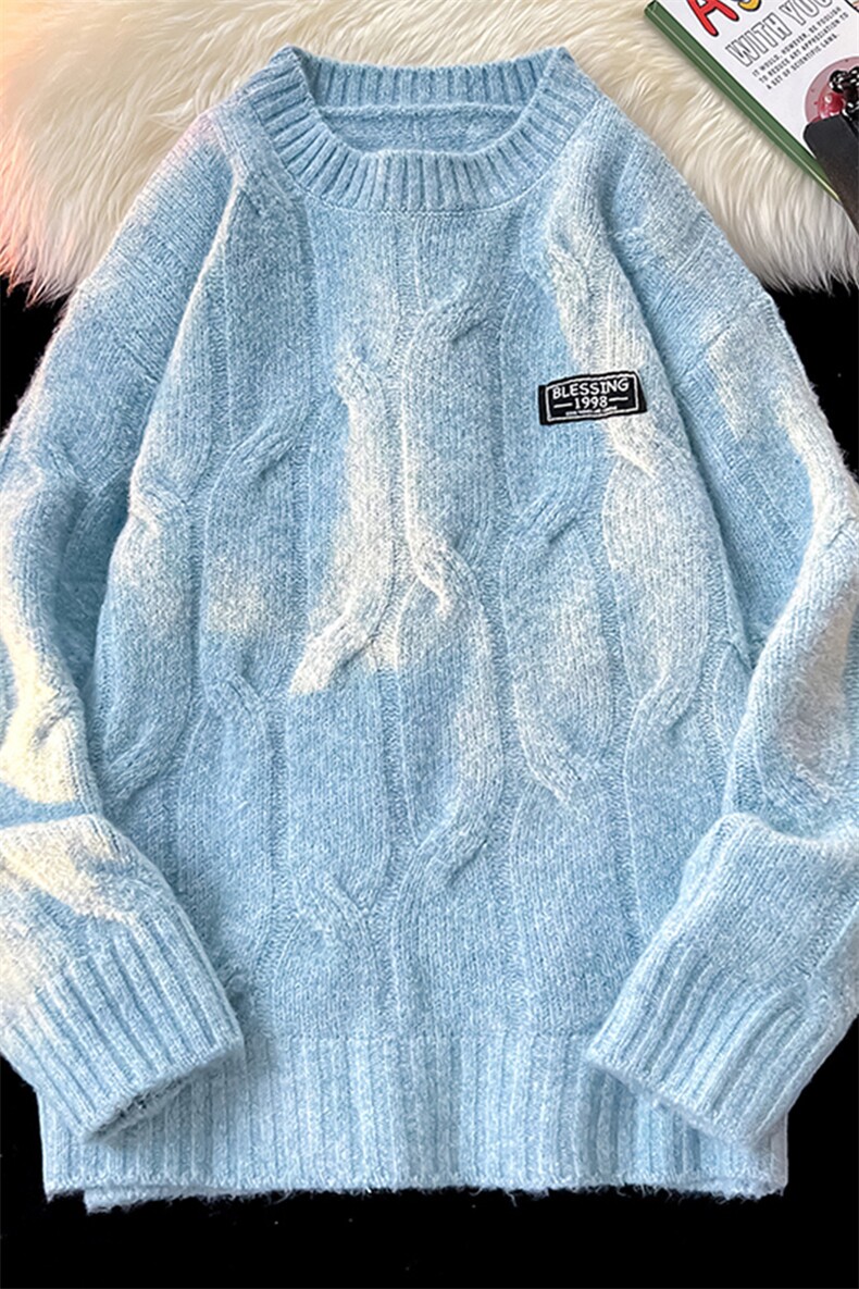 8XL-M圆领毛衣男秋冬慵懒风宽松情侣装麻花针织羊毛衫MY19004P68,男装针织衫/毛衣,电商B312