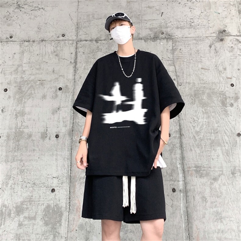 电商DSA028-TZDTHV852P45夏季华夫格套装男T恤短裤两件套港风,男装牛仔裤,电商A028