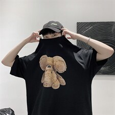 韩系简约原创小熊印花短袖T恤大码宽松男潮517A-1-T913-P28控38，男装T恤，星座517A-1