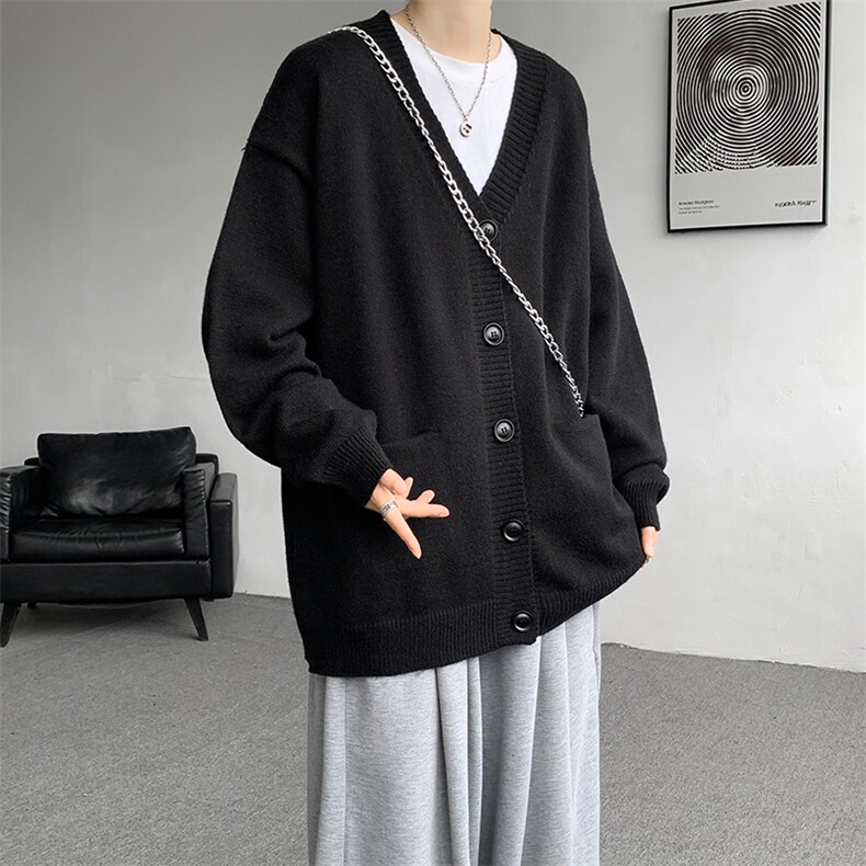 8XL-M大码V领开衫毛衣外套男日系复古宽松慵懒风针织衫KS002p55,男装针织衫/毛衣,电商B312