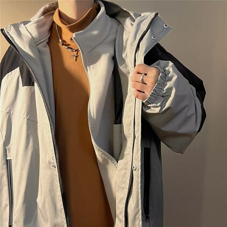 拼色山系户外冲锋衣男女春装防水三合一可拆卸登山夹克W2074P68,男装夹克,星座1116-2