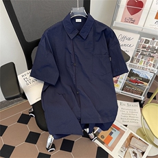 日系复古简约宽松衬衫夏季新款设计感工装衬衣男现货W8218-P38，男装衬衫，星座512-4