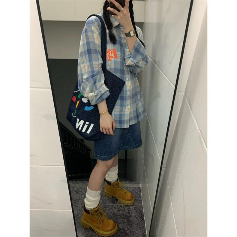 春秋季美式复古撞色格子防晒衬衫男女长袖宽松薄款衬衣慵懒风外套,男装衬衫,星座506A