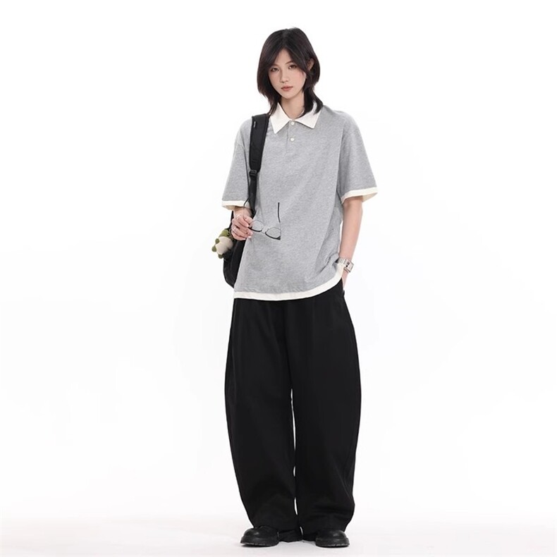高质量假两件短袖男美式休闲百搭夏季简约复古polo衫体恤潮流,男装T恤,星座613