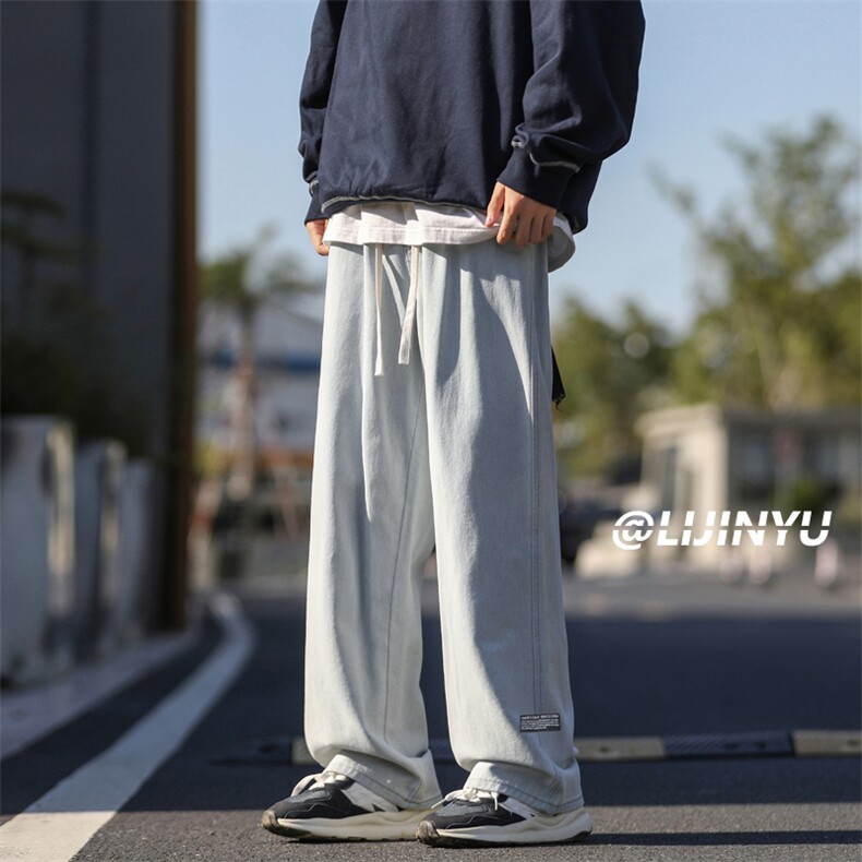 潮牌复古直筒牛仔裤男款秋季宽松百搭阔腿潮流长裤K826-特批-37，男装牛仔裤，星座718-1
