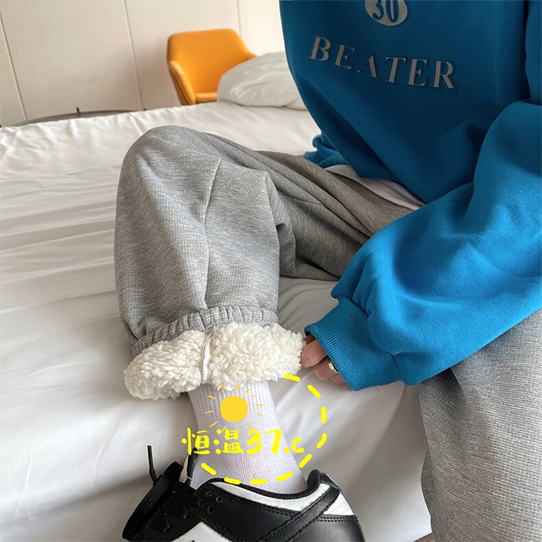 12冬季加厚保暖加绒羊羔毛裤男束脚阔腿休闲裤XZ211-1-K2461-P60,男装休闲裤,星座211-1