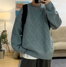 青年长袖套头宽松圆领休闲毛衣B045/75，男装针织衫/毛衣，电商C413