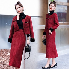 小香风毛呢套装女秋冬2025新款高级感时尚洋气包臀半身长裙两件套,女装小香风毛呢套装女秋冬2025新款高级感时尚洋气包臀半身长裙两件套,女装套装/套裙,雅静靓衣,雅静靓衣